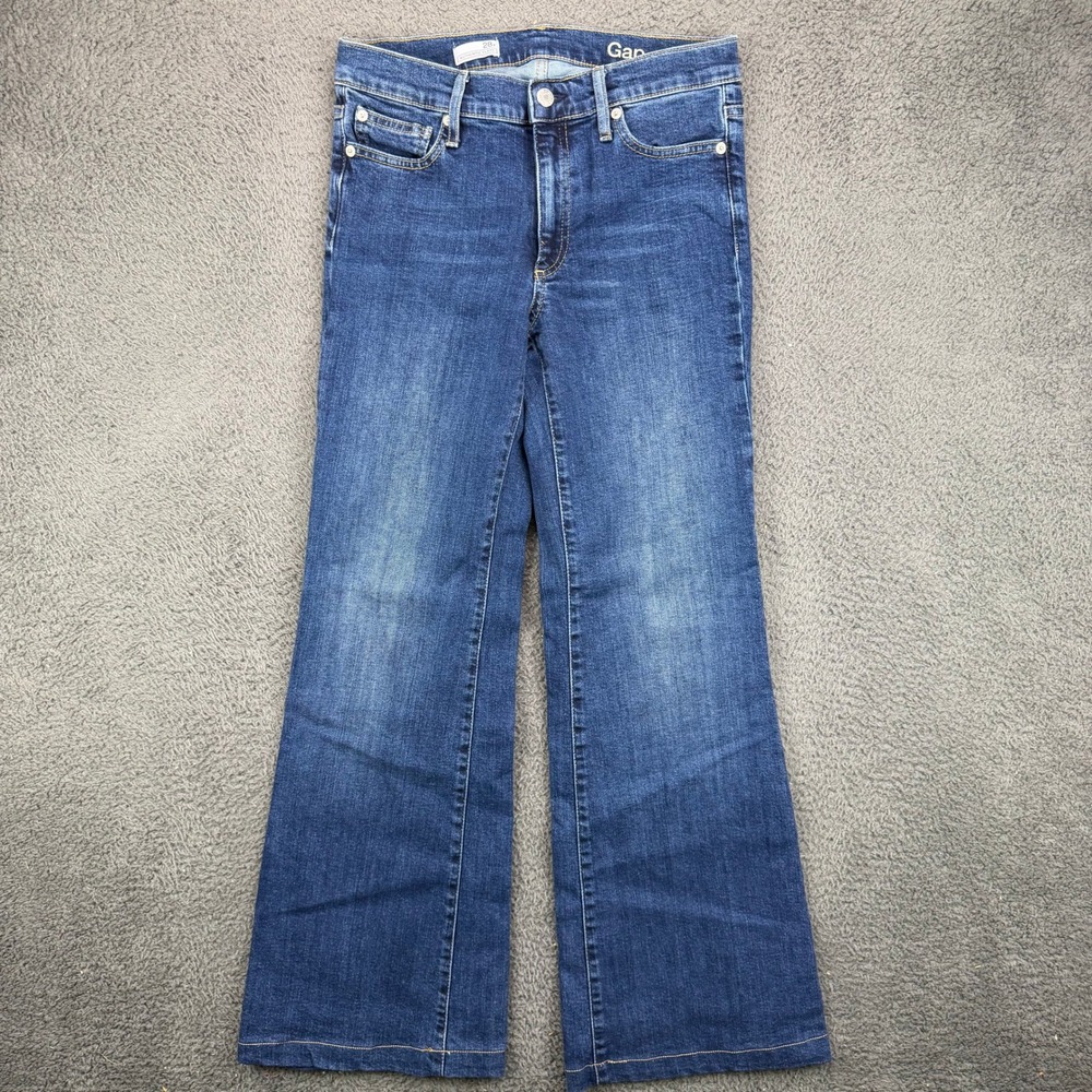 Gap 1969 Authentic Flare Jeans Womens 28r Dark Wash Blue Denim High Rise 28 x 31